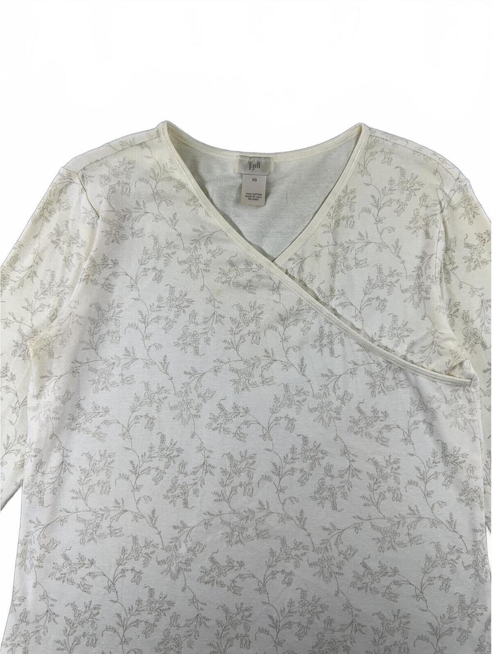 J.Jill Cream Floral Faux Wrap Neck Cotton Top Fairycore Cottagecore - Picture 4 of 7